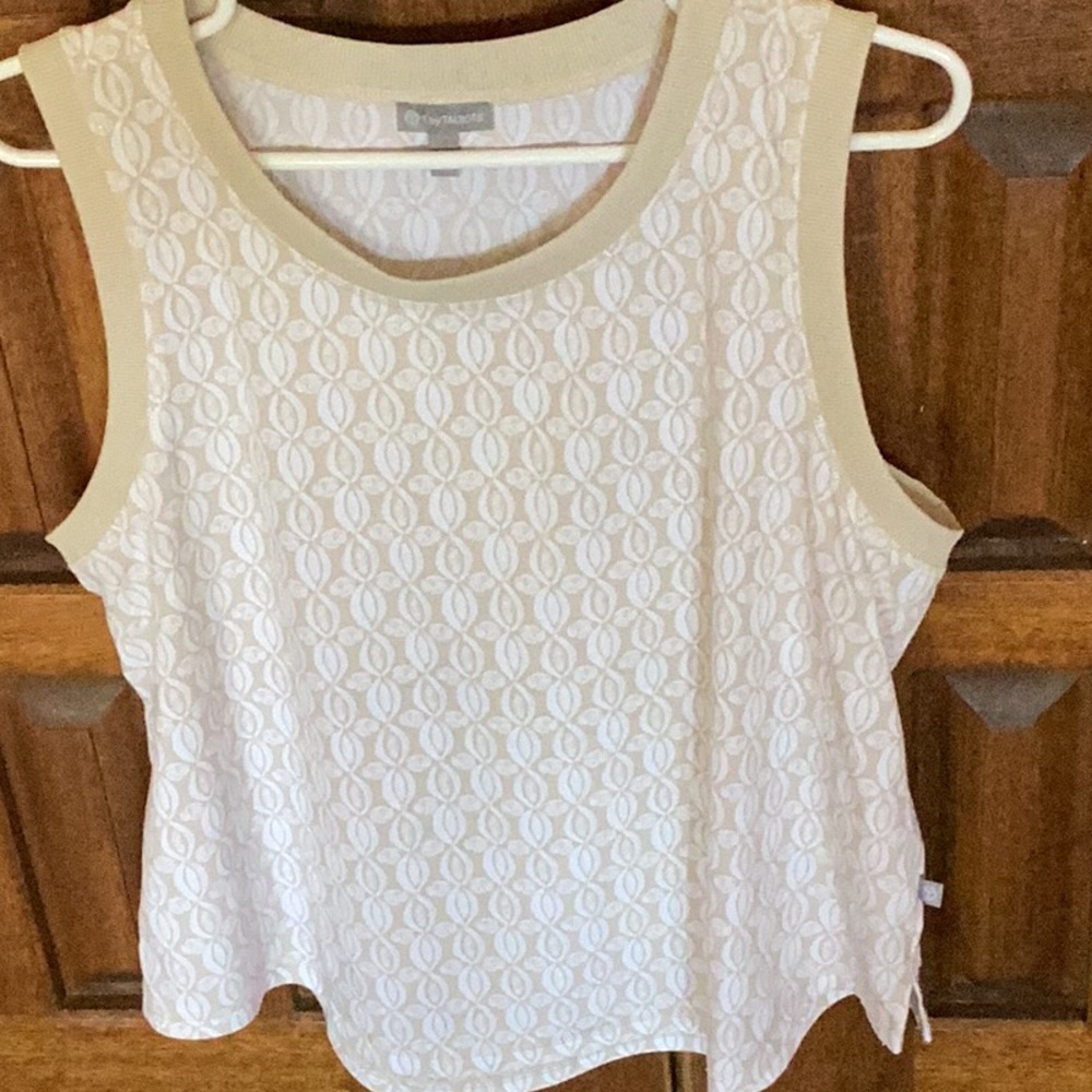 Talbots Sleeveless Woven Cream and White Print Pullover Top
